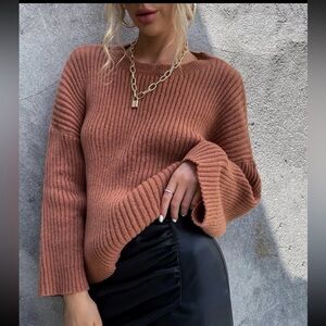 2/$30 ribbed knit oversized drop shoulder sweater burnt orange rust brown large